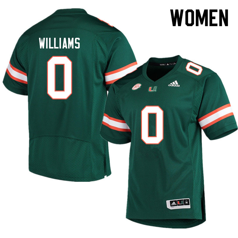 Women #0 James Williams Miami Hurricanes College Football Jerseys Sale-Green - Click Image to Close